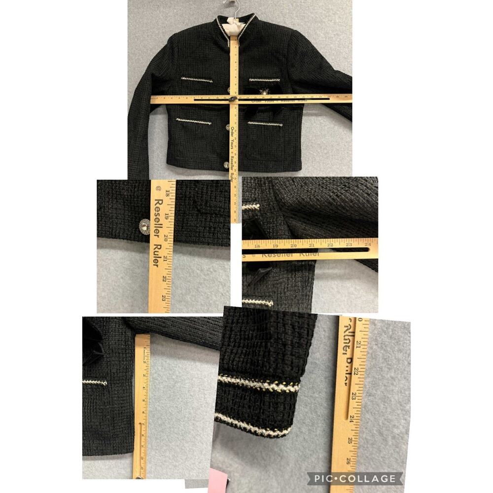 Avec Les Filles Tweed Crop Jacket Career Black Velvet Bow Trim Women’s Small NWT - Picture 16 of 16